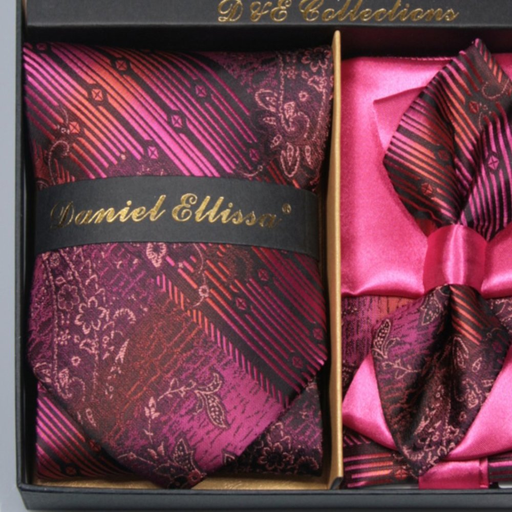 Daniel Ellissa Pink Fuchsia Bow & Neck Tie 6 Set - Picture 2 of 6